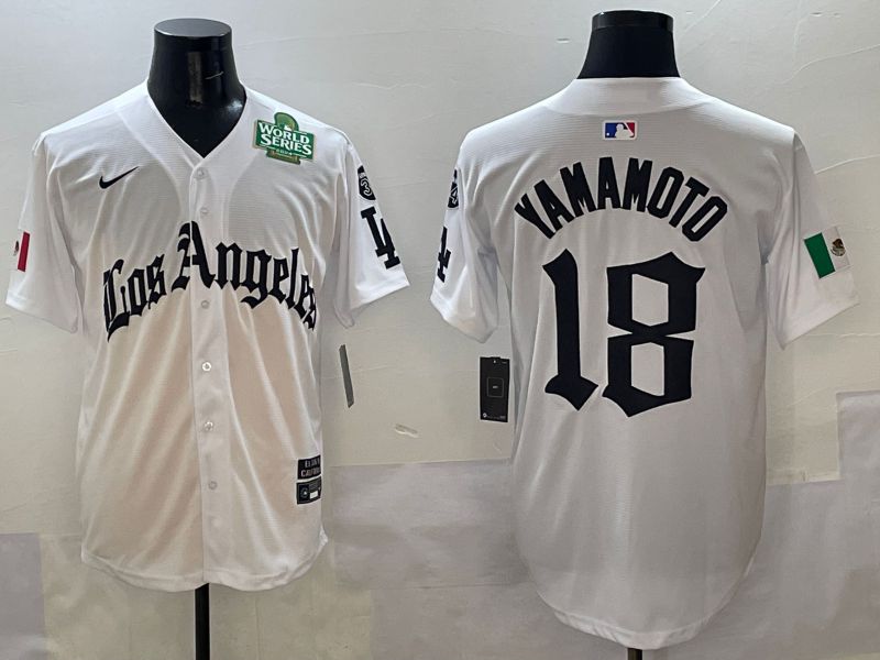 Men Los Angeles Dodgers #18 Yamamoto White Five generations Joint Name 2025 Nike MLB Jersey style 6